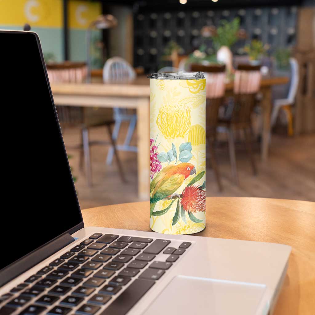 Birds and Floral Aussie Lorikeet Skinny Tumbler Pastel Yellow - Aussie Hoodie