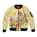 Birds and Floral Aussie Lorikeet Sleeve Zip Bomber Jacket Pastel Yellow - Aussie Hoodie