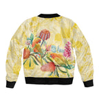 Birds and Floral Aussie Lorikeet Sleeve Zip Bomber Jacket Pastel Yellow - Aussie Hoodie