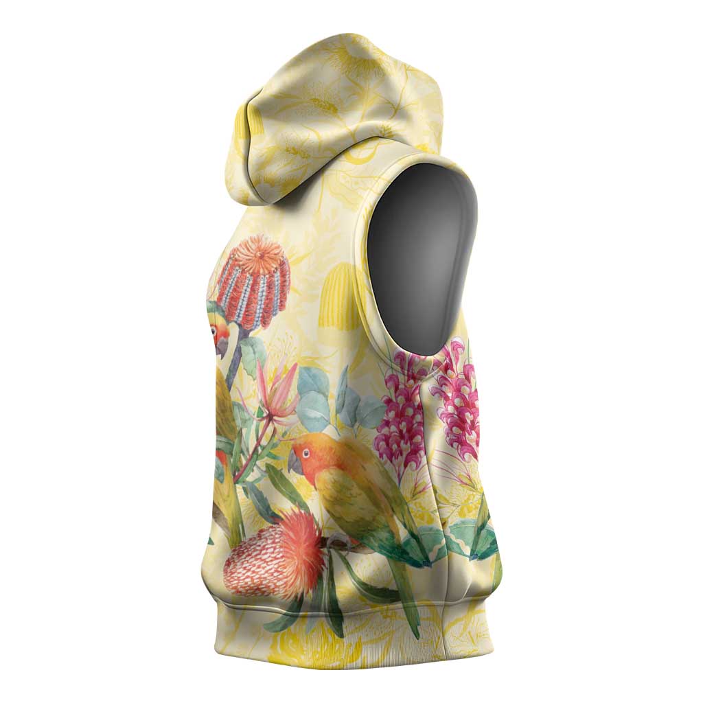 Birds and Floral Aussie Lorikeet Sleeveless Hoodie Pastel Yellow - Aussie Hoodie
