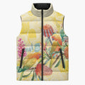 Birds and Floral Aussie Lorikeet Sleeveless Puffer Jacket Pastel Yellow - Aussie Hoodie