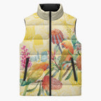 Birds and Floral Aussie Lorikeet Sleeveless Puffer Jacket Pastel Yellow - Aussie Hoodie