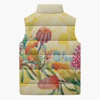 Birds and Floral Aussie Lorikeet Sleeveless Puffer Jacket Pastel Yellow - Aussie Hoodie