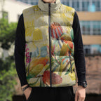Birds and Floral Aussie Lorikeet Sleeveless Puffer Jacket Pastel Yellow - Aussie Hoodie