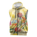 Birds and Floral Aussie Lorikeet Sleeveless Zip Hoodie Pastel Yellow - Aussie Hoodie