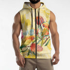 Birds and Floral Aussie Lorikeet Sleeveless Zip Hoodie Pastel Yellow - Aussie Hoodie