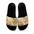 Birds and Floral Aussie Lorikeet Slide Sandals Pastel Yellow - Aussie Hoodie