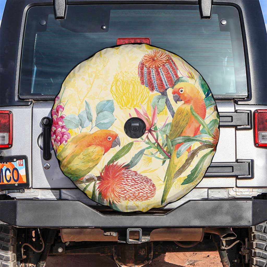 Birds and Floral Aussie Lorikeet Spare Tire Cover Pastel Yellow - Aussie Hoodie