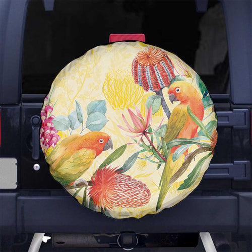 Birds and Floral Aussie Lorikeet Spare Tire Cover Pastel Yellow - Aussie Hoodie