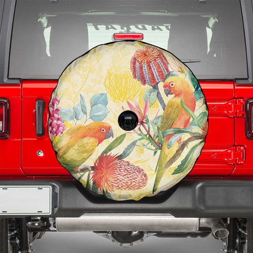 Birds and Floral Aussie Lorikeet Spare Tire Cover Pastel Yellow - Aussie Hoodie
