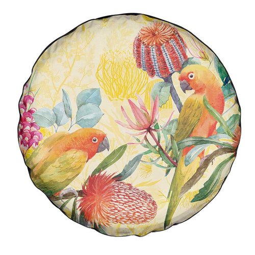 Birds and Floral Aussie Lorikeet Spare Tire Cover Pastel Yellow - Aussie Hoodie