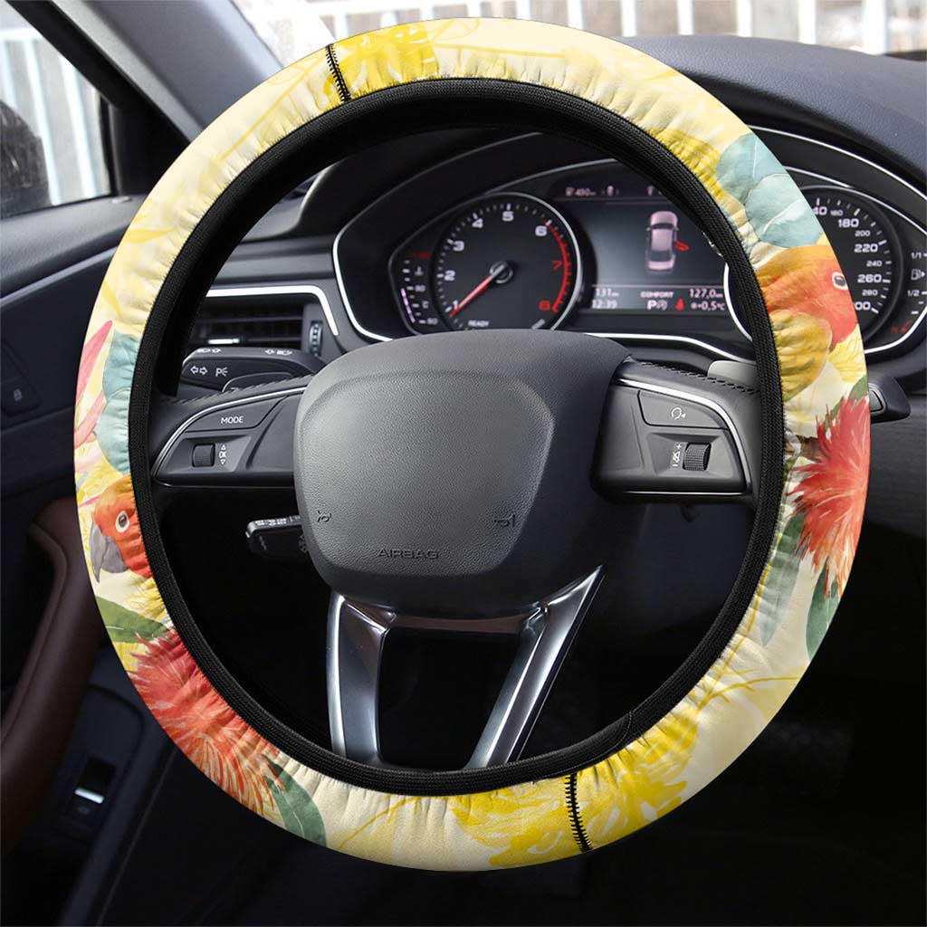 Birds and Floral Aussie Lorikeet Steering Wheel Cover Pastel Yellow - Aussie Hoodie