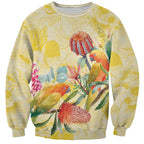 Birds and Floral Aussie Lorikeet Sweatshirt Pastel Yellow - Aussie Hoodie