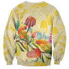 Birds and Floral Aussie Lorikeet Sweatshirt Pastel Yellow - Aussie Hoodie