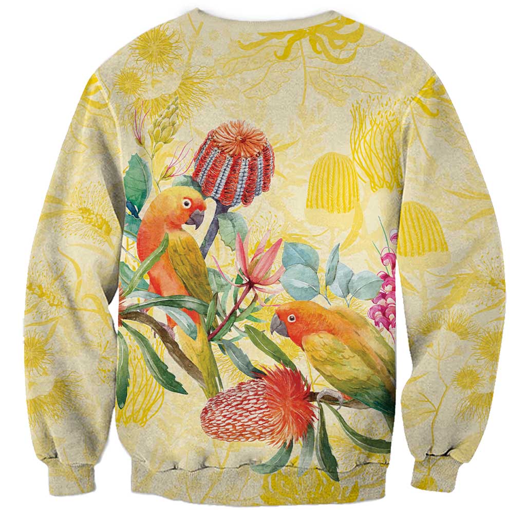 Birds and Floral Aussie Lorikeet Sweatshirt Pastel Yellow - Aussie Hoodie
