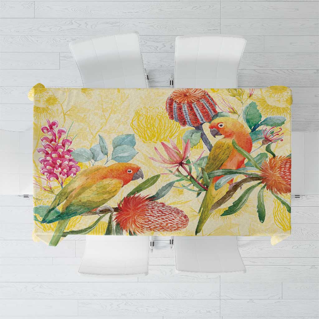 Birds and Floral Aussie Lorikeet Tablecloth Pastel Yellow - Aussie Hoodie