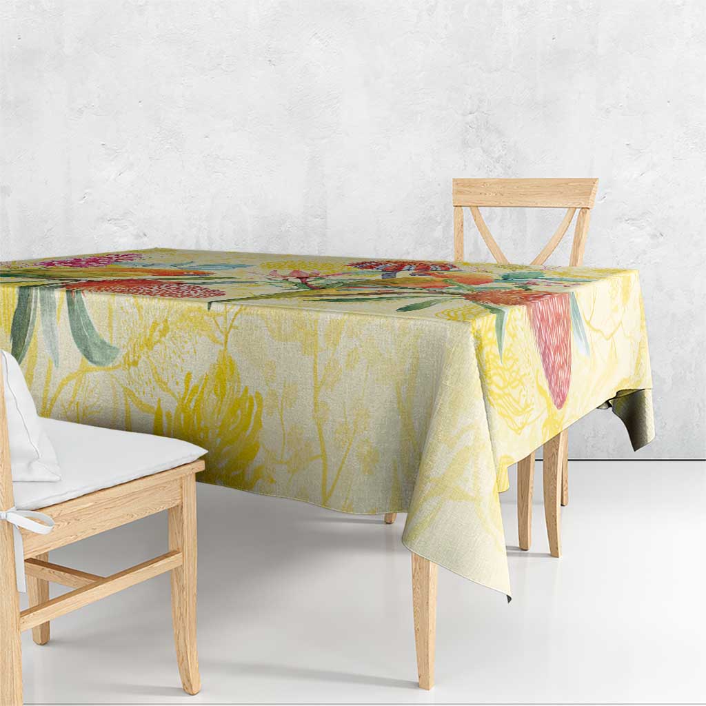 Birds and Floral Aussie Lorikeet Tablecloth Pastel Yellow - Aussie Hoodie