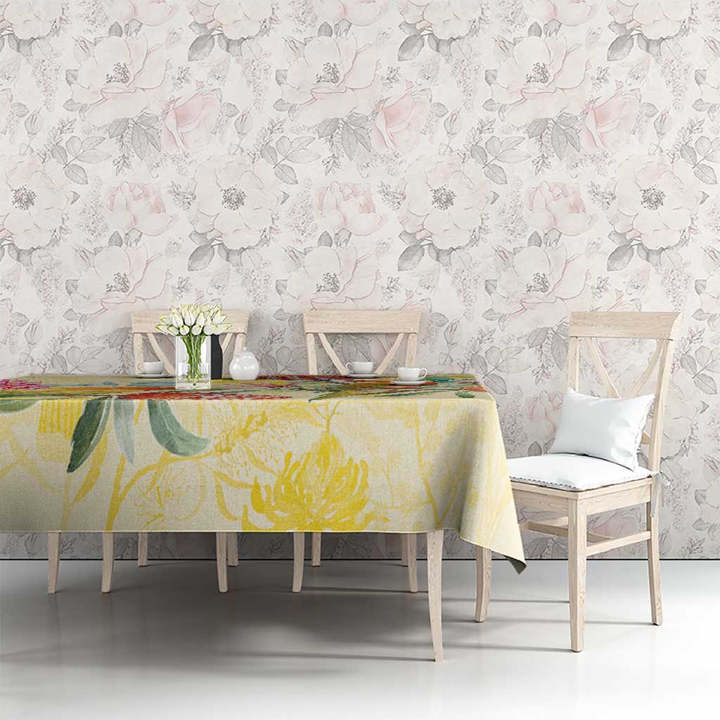 Birds and Floral Aussie Lorikeet Tablecloth Pastel Yellow - Aussie Hoodie