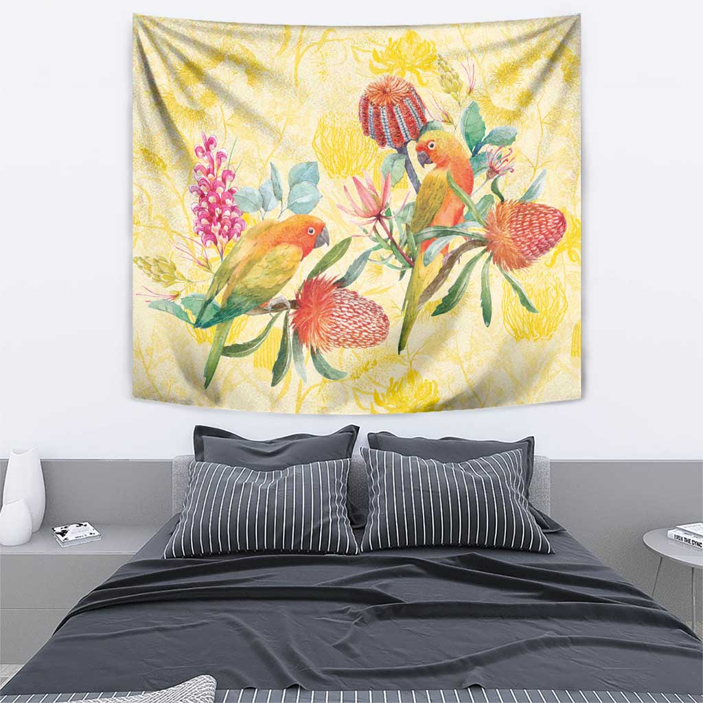 Birds and Floral Aussie Lorikeet Tapestry Pastel Yellow - Aussie Hoodie
