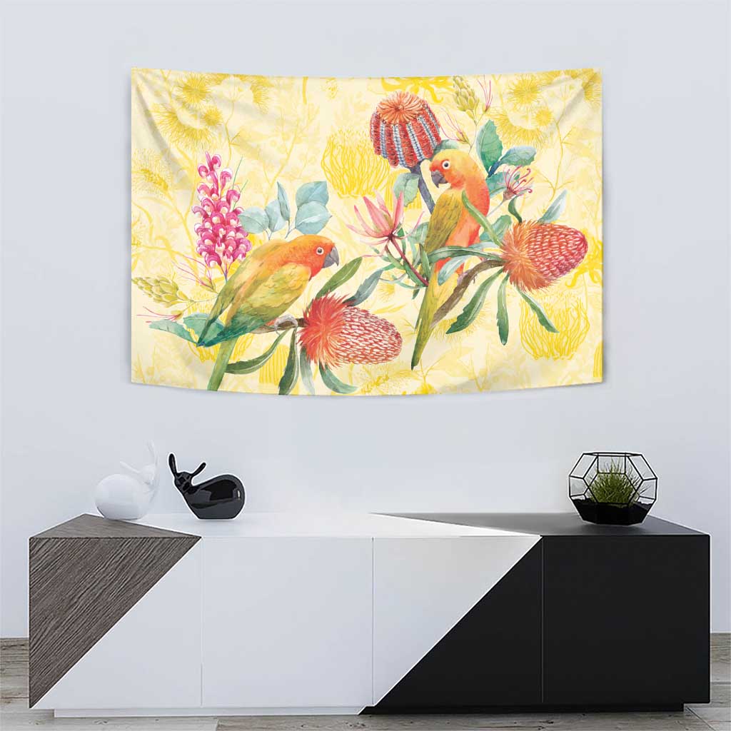 Birds and Floral Aussie Lorikeet Tapestry Pastel Yellow - Aussie Hoodie