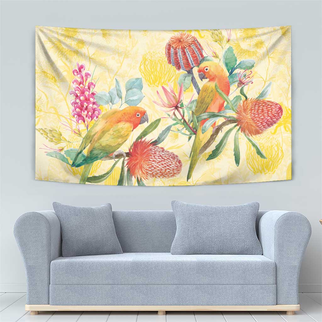 Birds and Floral Aussie Lorikeet Tapestry Pastel Yellow - Aussie Hoodie
