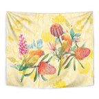 Birds and Floral Aussie Lorikeet Tapestry Pastel Yellow - Aussie Hoodie