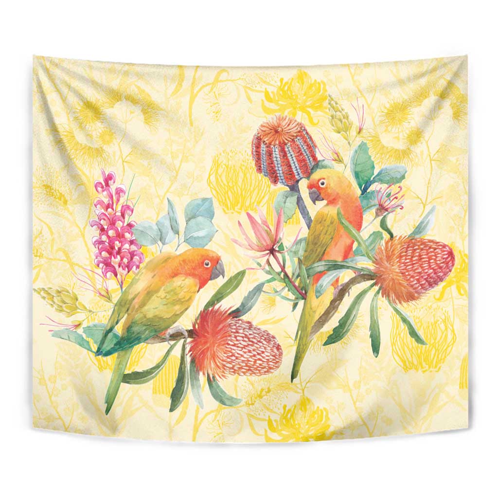 Birds and Floral Aussie Lorikeet Tapestry Pastel Yellow - Aussie Hoodie