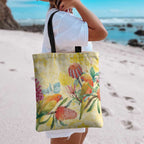 Birds and Floral Aussie Lorikeet Tote Bag Pastel Yellow - Aussie Hoodie