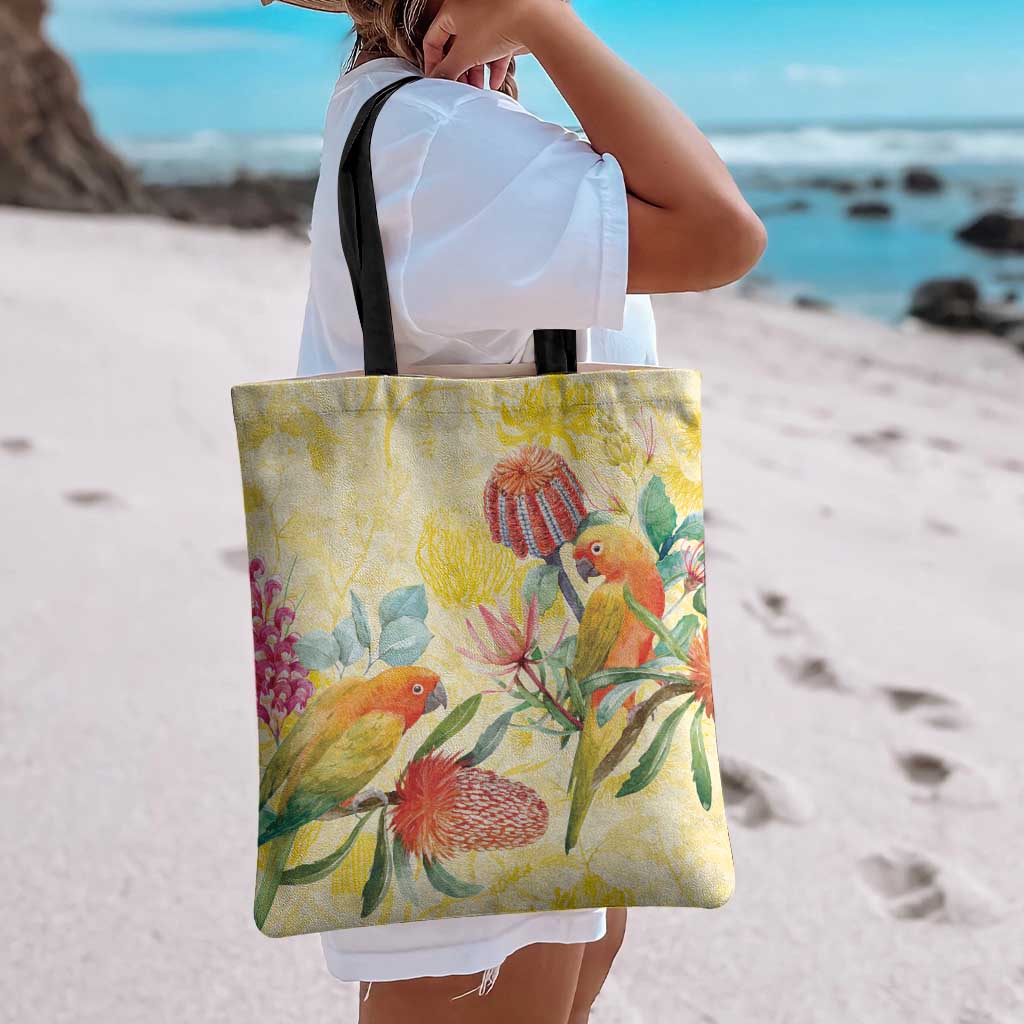 Birds and Floral Aussie Lorikeet Tote Bag Pastel Yellow - Aussie Hoodie