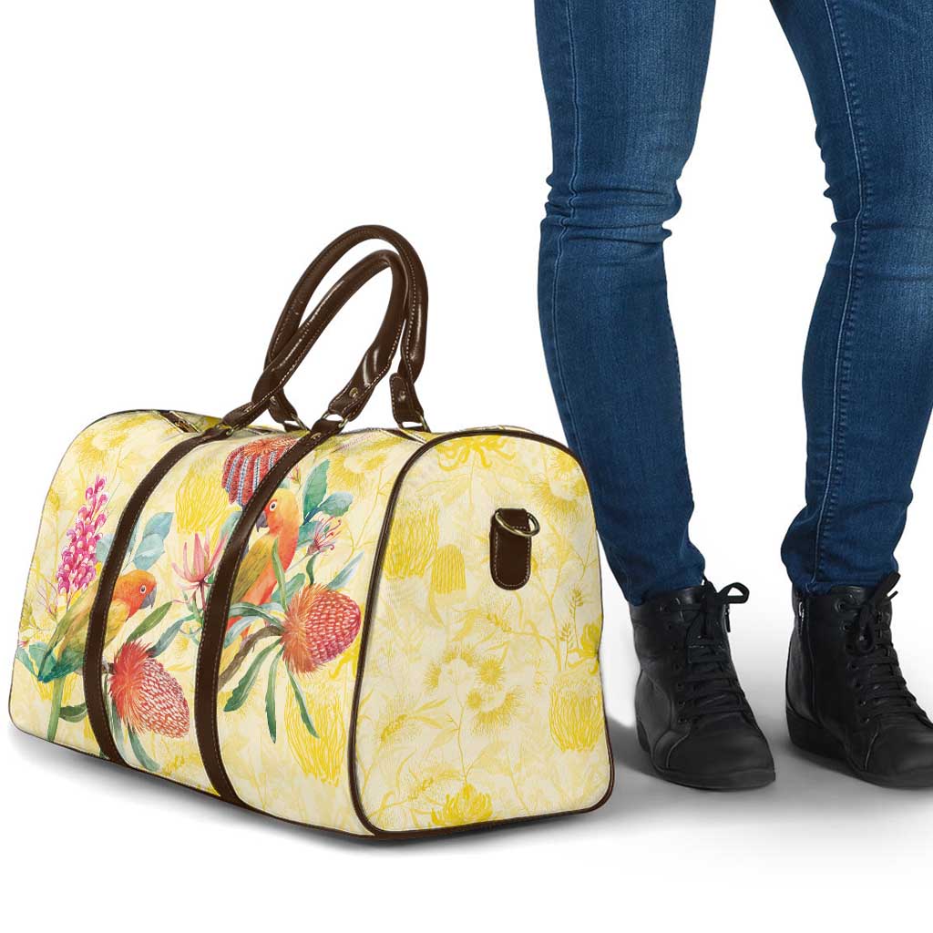Birds and Floral Aussie Lorikeet Travel Bag Pastel Yellow - Aussie Hoodie
