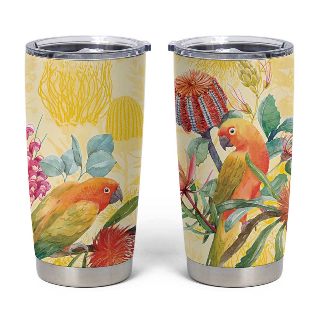 Birds and Floral Aussie Lorikeet Tumbler Cup Pastel Yellow - Aussie Hoodie