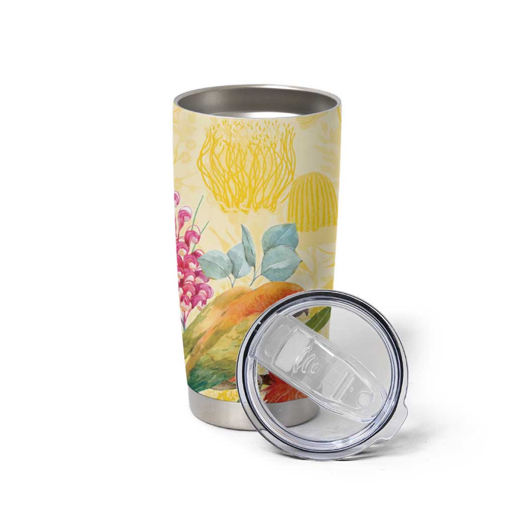 Birds and Floral Aussie Lorikeet Tumbler Cup Pastel Yellow - Aussie Hoodie