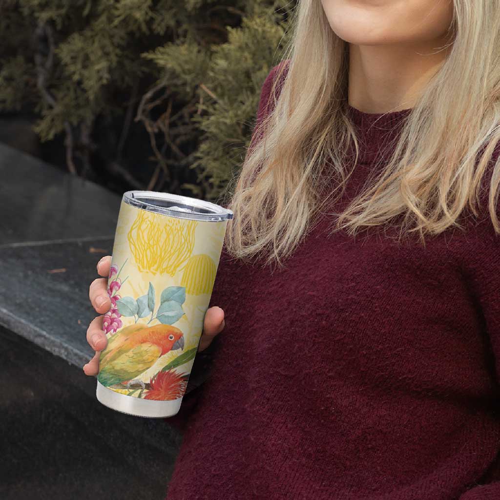 Birds and Floral Aussie Lorikeet Tumbler Cup Pastel Yellow - Aussie Hoodie