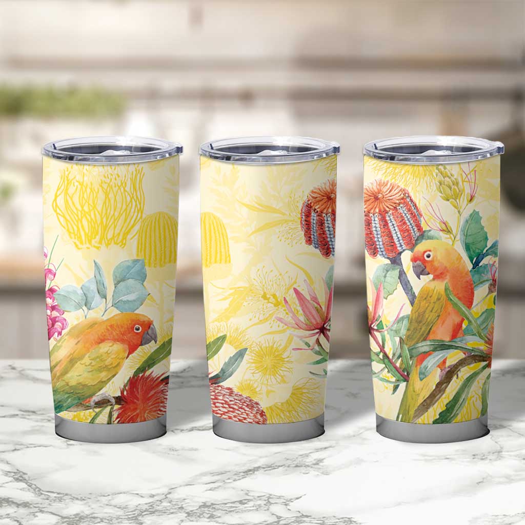 Birds and Floral Aussie Lorikeet Tumbler Cup Pastel Yellow - Aussie Hoodie