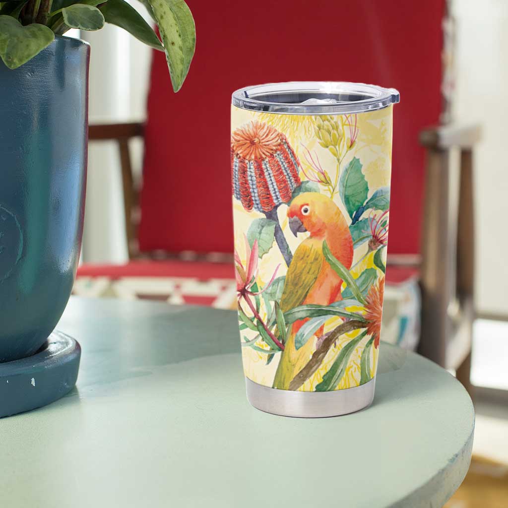 Birds and Floral Aussie Lorikeet Tumbler Cup Pastel Yellow - Aussie Hoodie