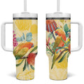 Birds and Floral Aussie Lorikeet Tumbler With Handle Pastel Yellow - Aussie Hoodie