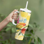 Birds and Floral Aussie Lorikeet Tumbler With Handle Pastel Yellow - Aussie Hoodie