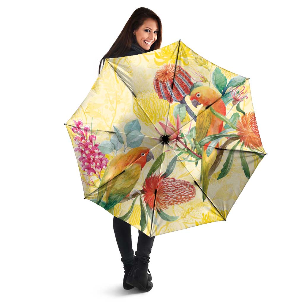 Birds and Floral Aussie Lorikeet Umbrella Pastel Yellow - Aussie Hoodie