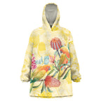 Birds and Floral Aussie Lorikeet Wearable Blanket Hoodie Pastel Yellow - Aussie Hoodie