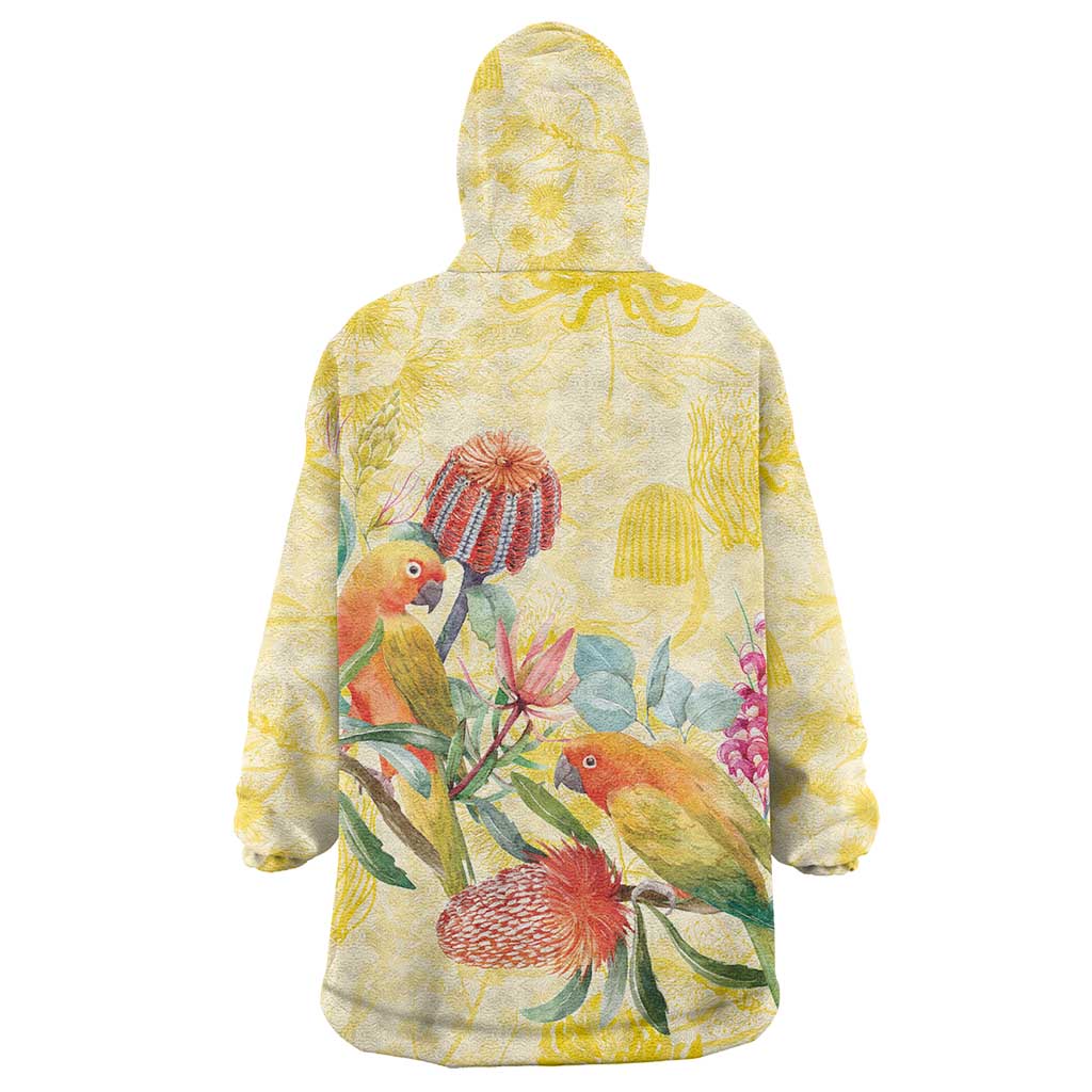 Birds and Floral Aussie Lorikeet Wearable Blanket Hoodie Pastel Yellow - Aussie Hoodie