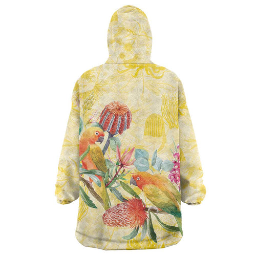 Birds and Floral Aussie Lorikeet Wearable Blanket Hoodie Pastel Yellow - Aussie Hoodie