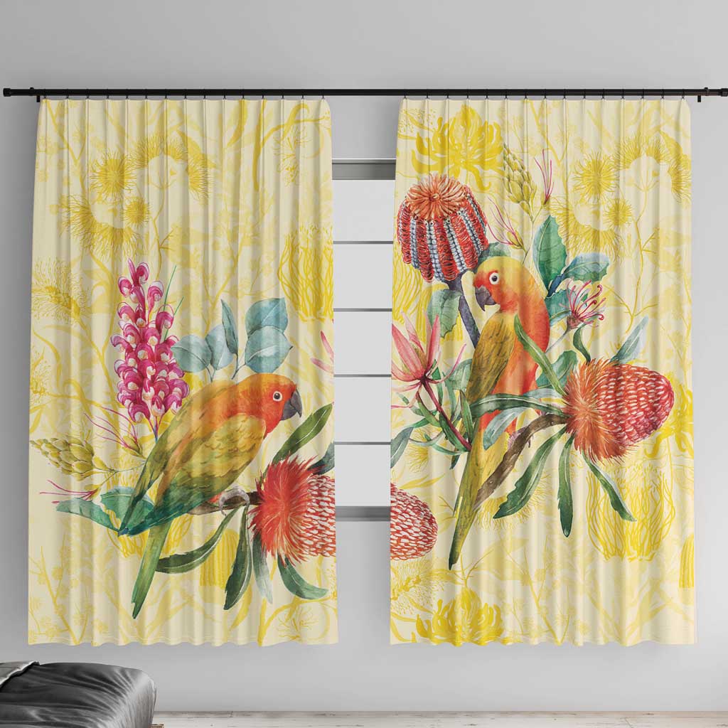 Birds and Floral Aussie Lorikeet Window Curtain Pastel Yellow - Aussie Hoodie