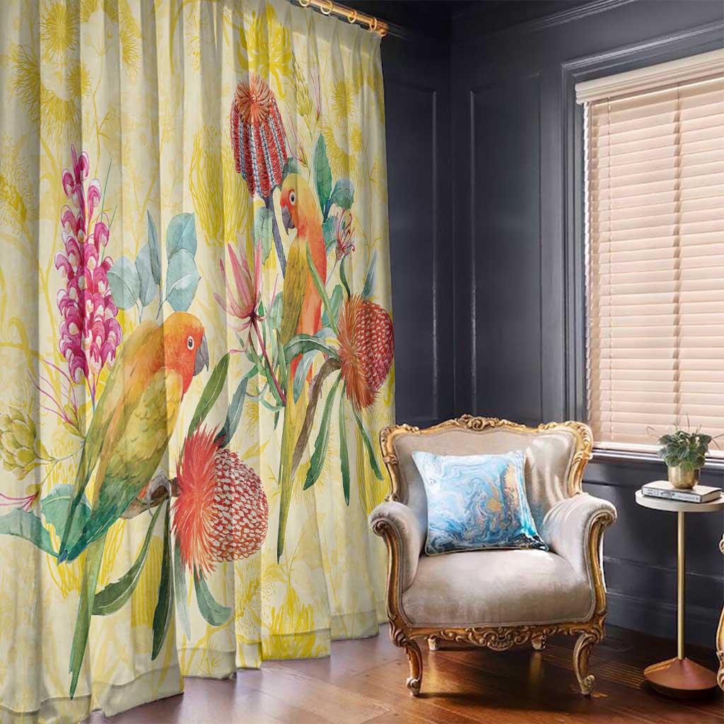 Birds and Floral Aussie Lorikeet Window Curtain Pastel Yellow - Aussie Hoodie