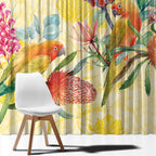 Birds and Floral Aussie Lorikeet Window Curtain Pastel Yellow - Aussie Hoodie