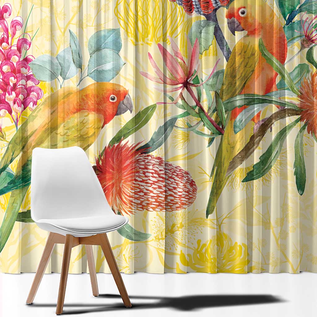 Birds and Floral Aussie Lorikeet Window Curtain Pastel Yellow - Aussie Hoodie