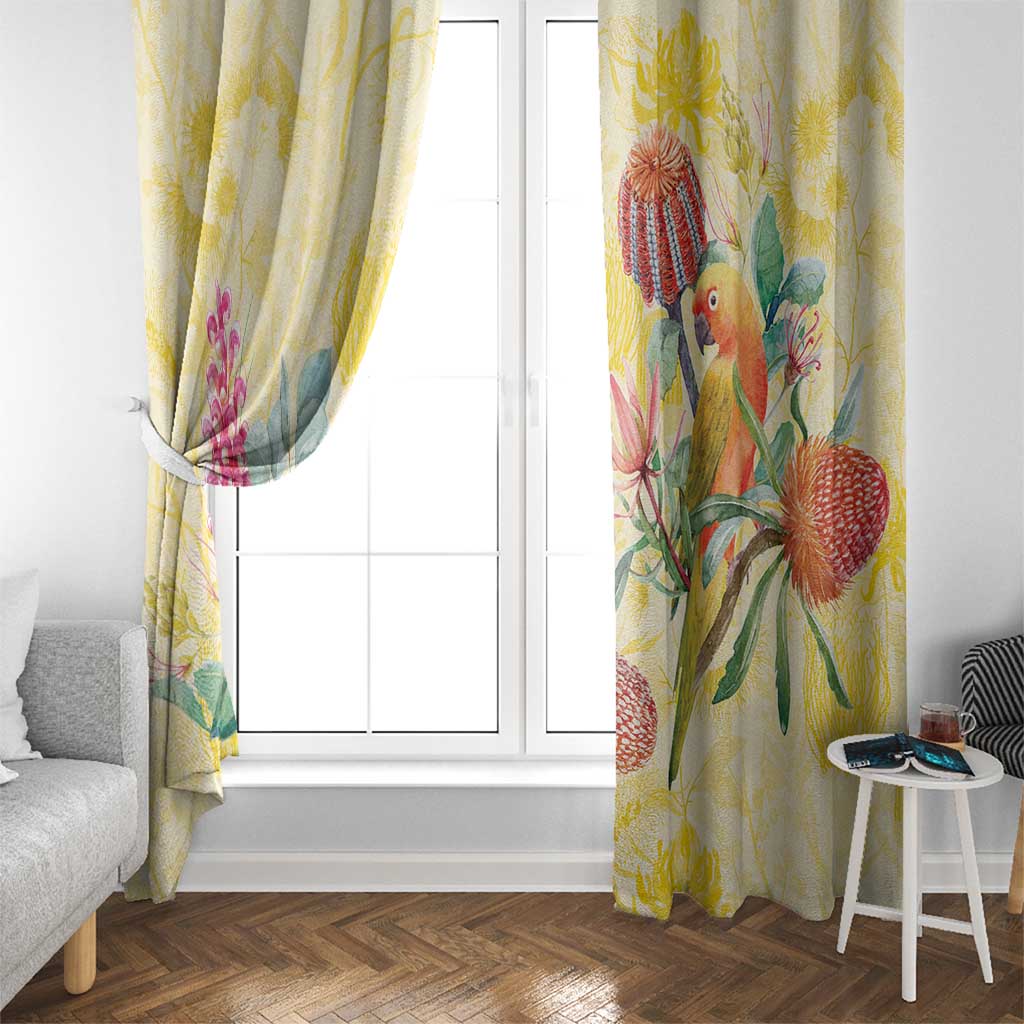 Birds and Floral Aussie Lorikeet Window Curtain Pastel Yellow - Aussie Hoodie