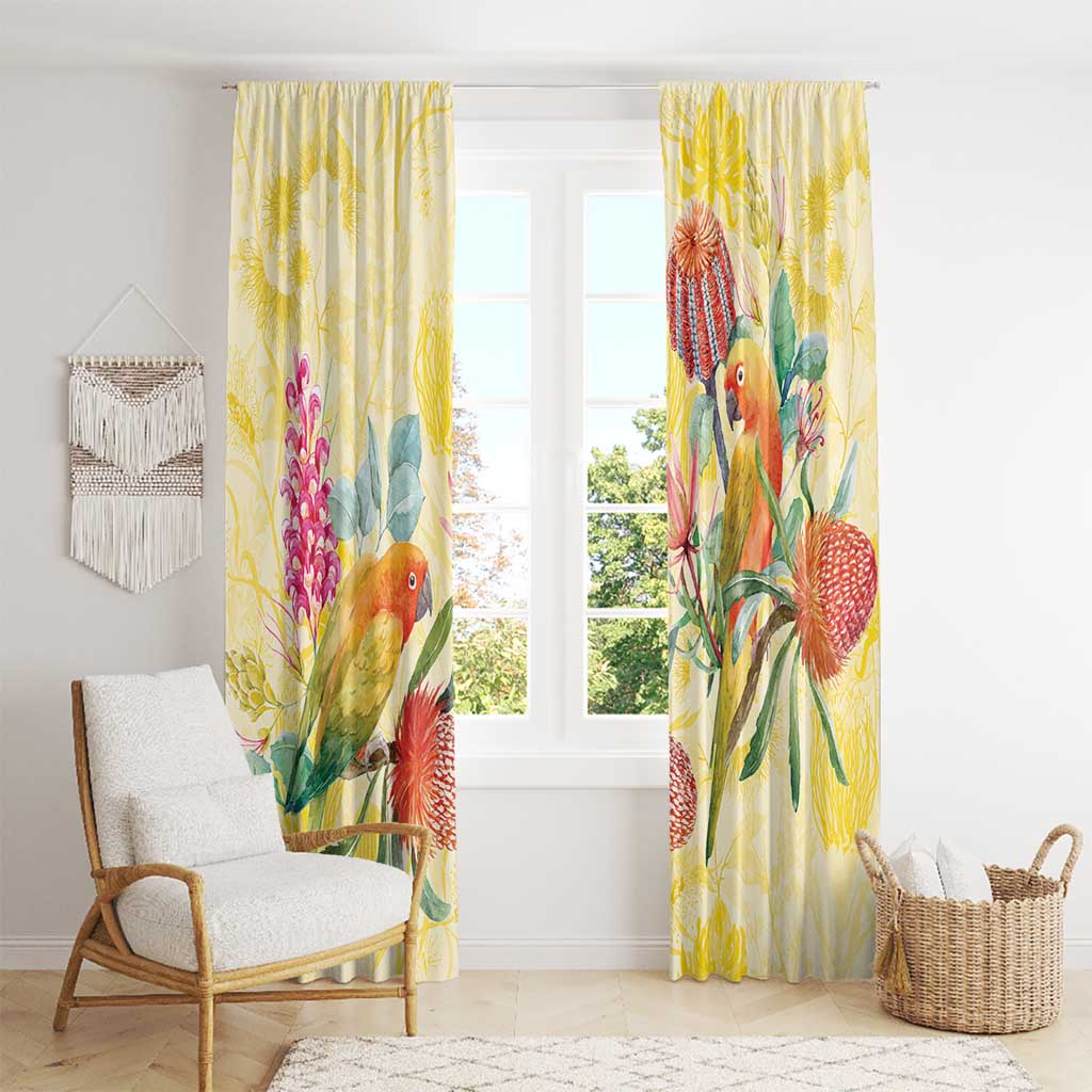 Birds and Floral Aussie Lorikeet Window Curtain Pastel Yellow - Aussie Hoodie