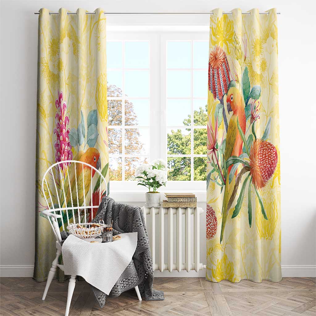 Birds and Floral Aussie Lorikeet Window Curtain Pastel Yellow - Aussie Hoodie