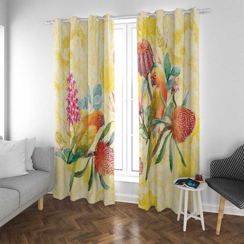 Birds and Floral Aussie Lorikeet Window Curtain Pastel Yellow - Aussie Hoodie