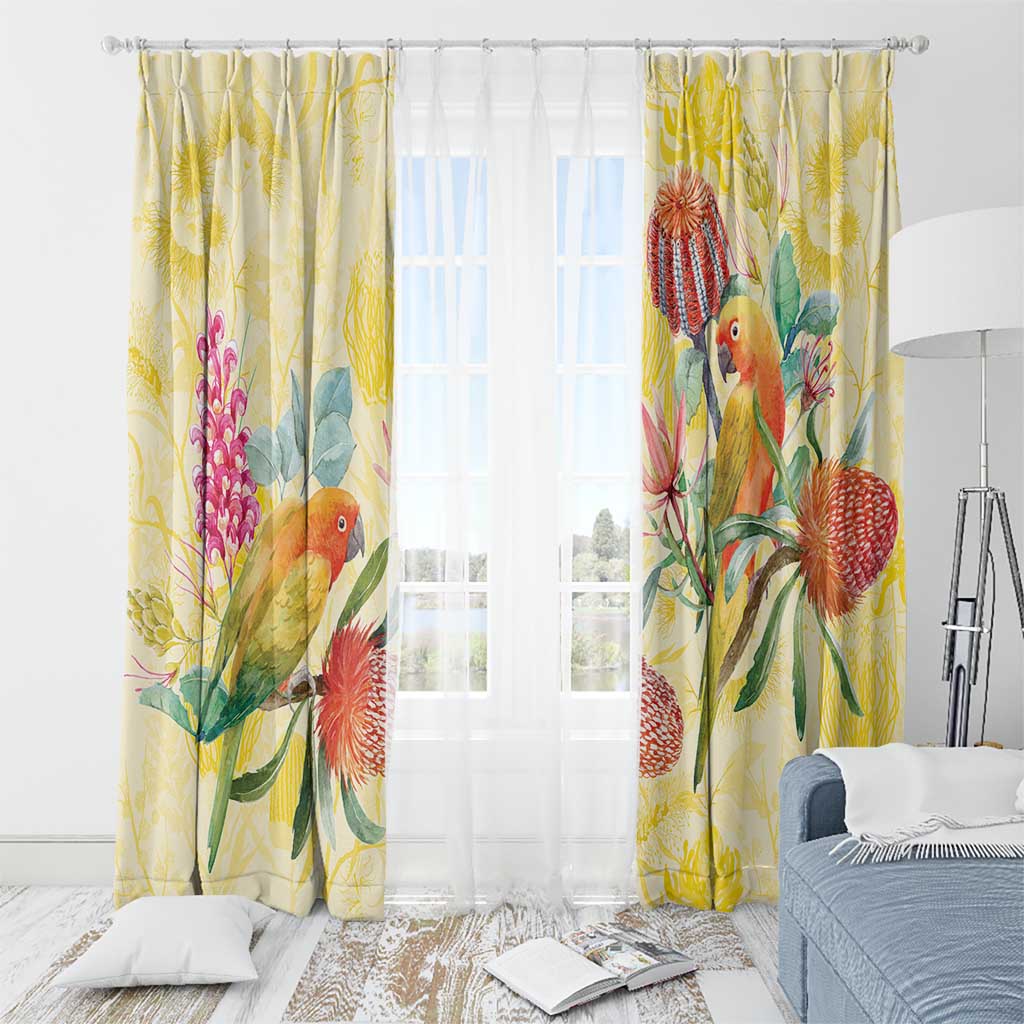 Birds and Floral Aussie Lorikeet Window Curtain Pastel Yellow - Aussie Hoodie